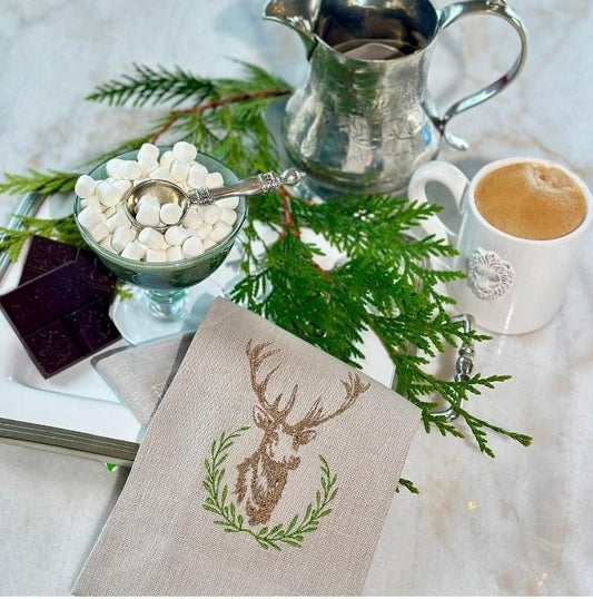 Laurel Wreath Stag, Soft Flax ( Brown/Green)