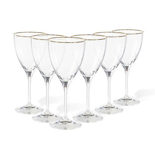 Set/6 wine glasses, Clear w/ golden rim