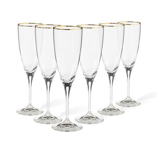 Set/6 flutes, Clear w/ golden rim