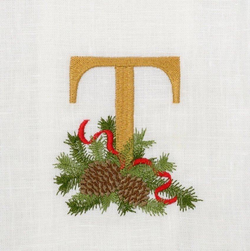 Towel, Winter Pine Monogram T, White (Multi)