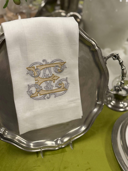 Towel, Vintage Vine Monogram E, White (Gold/Platinum)