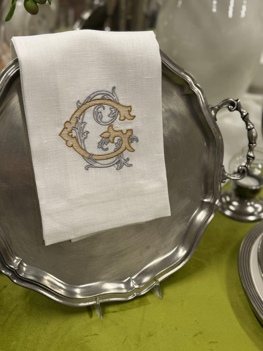 Towel, Vintage Vine Monogram G, White (Gold/Platinum)
