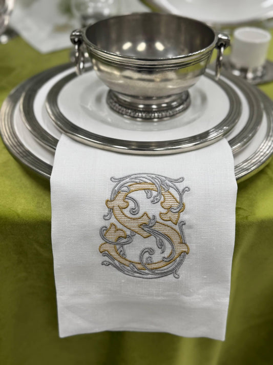Towel, Vintage Vine Monogram S, White (Gold/Platinum)
