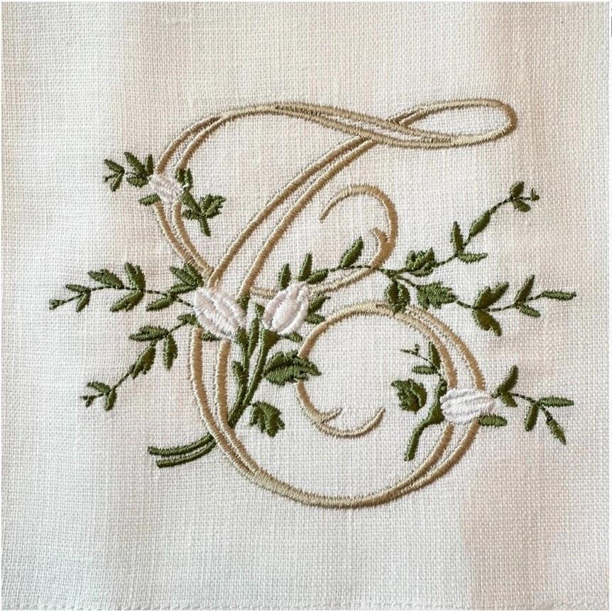 Towel, Floral Monogram T, White (Cream Multi)
