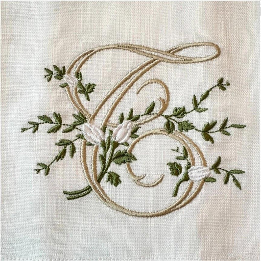 Towel, Floral Monogram T, White (Cream Multi)