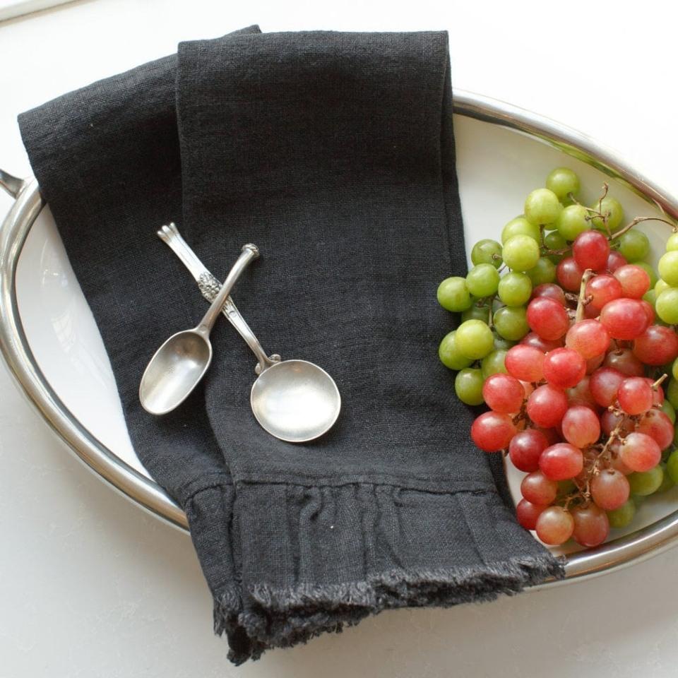 Provence Black Ruffle & Fringe Linen Towel