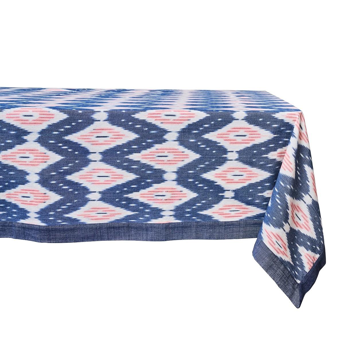 Ikat 60" x 120" Tablecloth - Blue/Pink