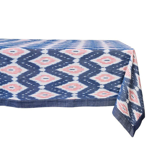 Ikat 60" x 120" Tablecloth - Blue/Pink