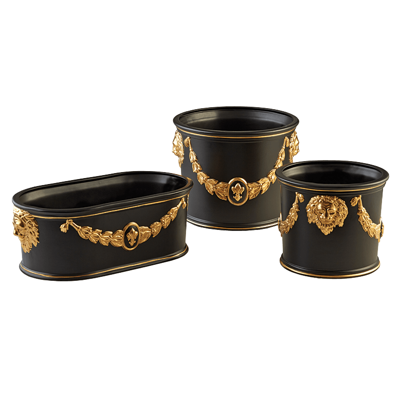 Round Cachepot Black & Gold, Small