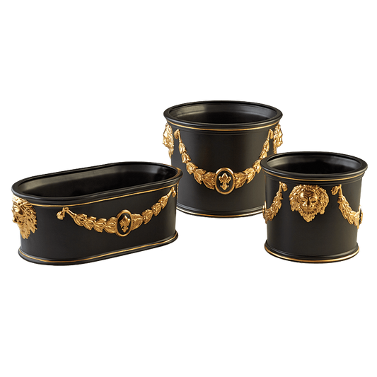 Round Cachepot Black/Gold, Large