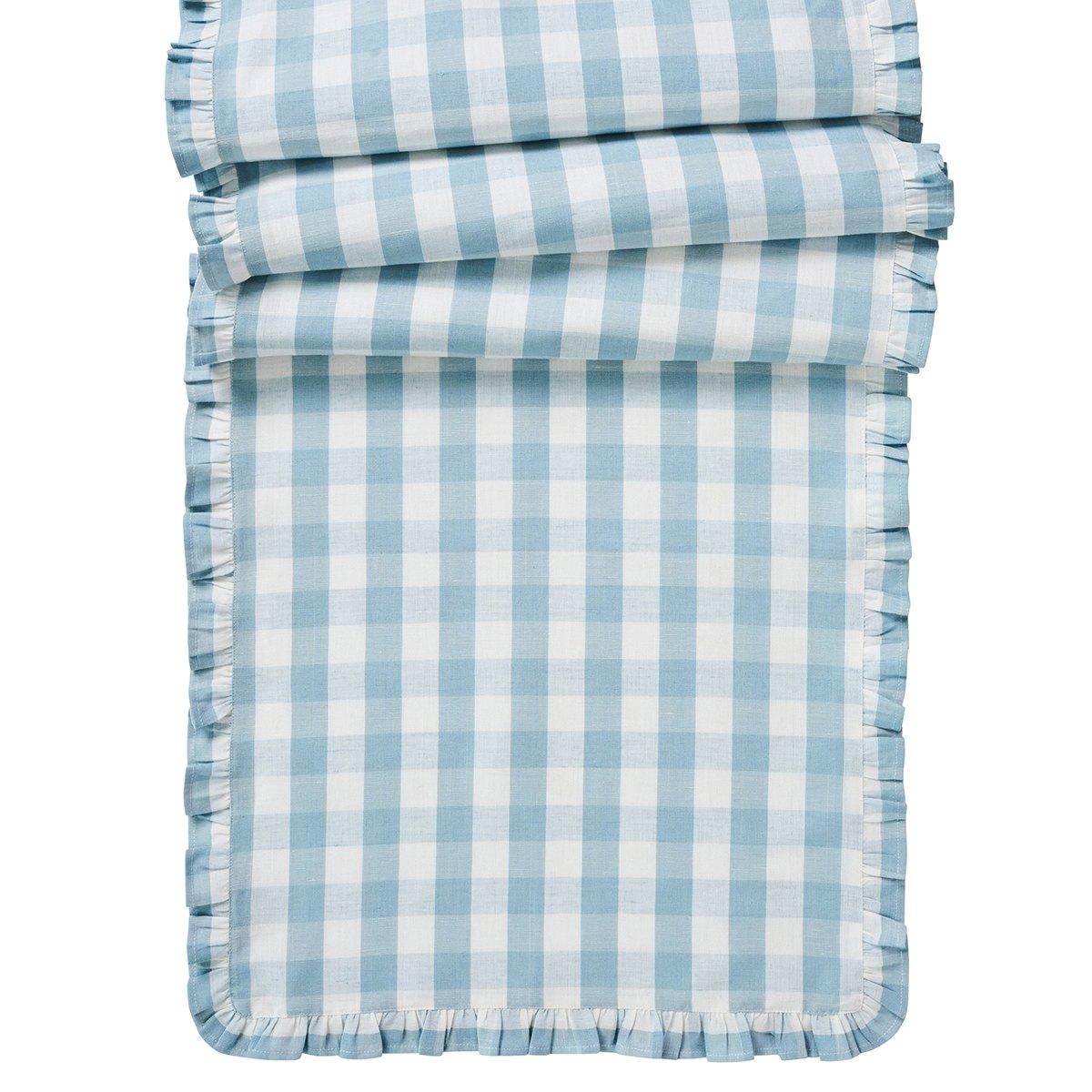 Gingham Ruffle 18" x 90" Table Runner - Ocean