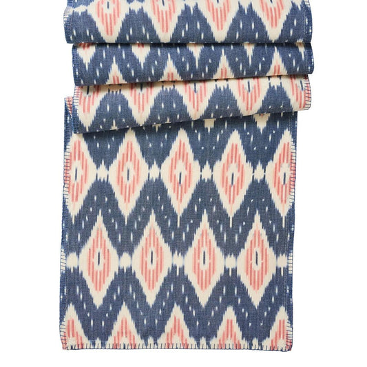 Ikat 18" x 90" Table Runner - Blue/Pink