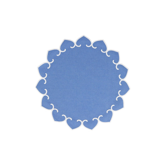 Cornflower Blue Round Placemats with White Stitching - Set of 4