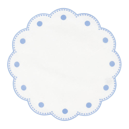 Tessuti White Round Placemats with Cornflower Blue Dots - Set of 4
