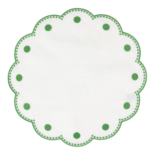 Tessuti White Round Placemats with Sage Green Dots - Set of 4
