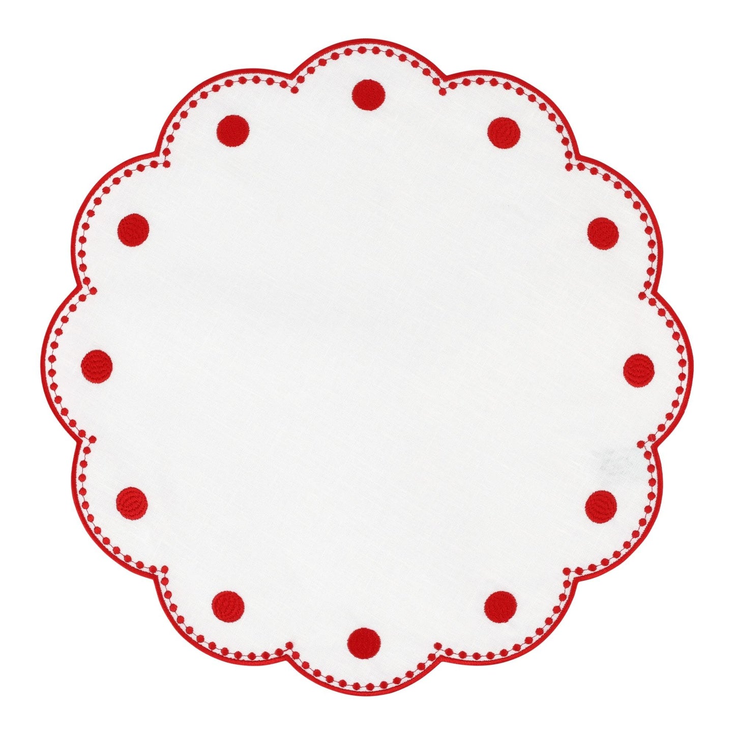 Tessuti White Round Placemats with Red Dots - Set of 4