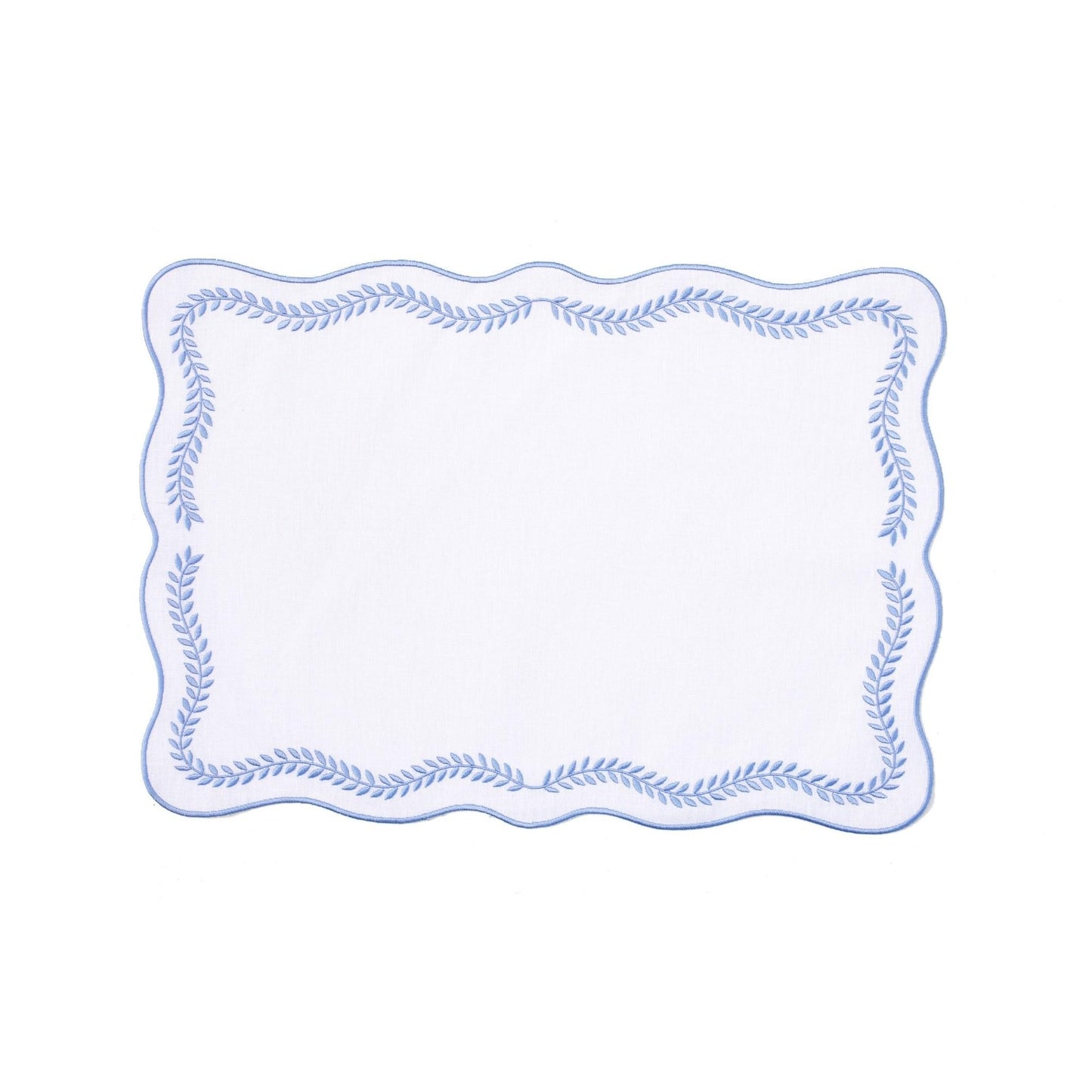 Tessuti White Rectangular Placemats with Cornflower Blue Ivy - Set of 4