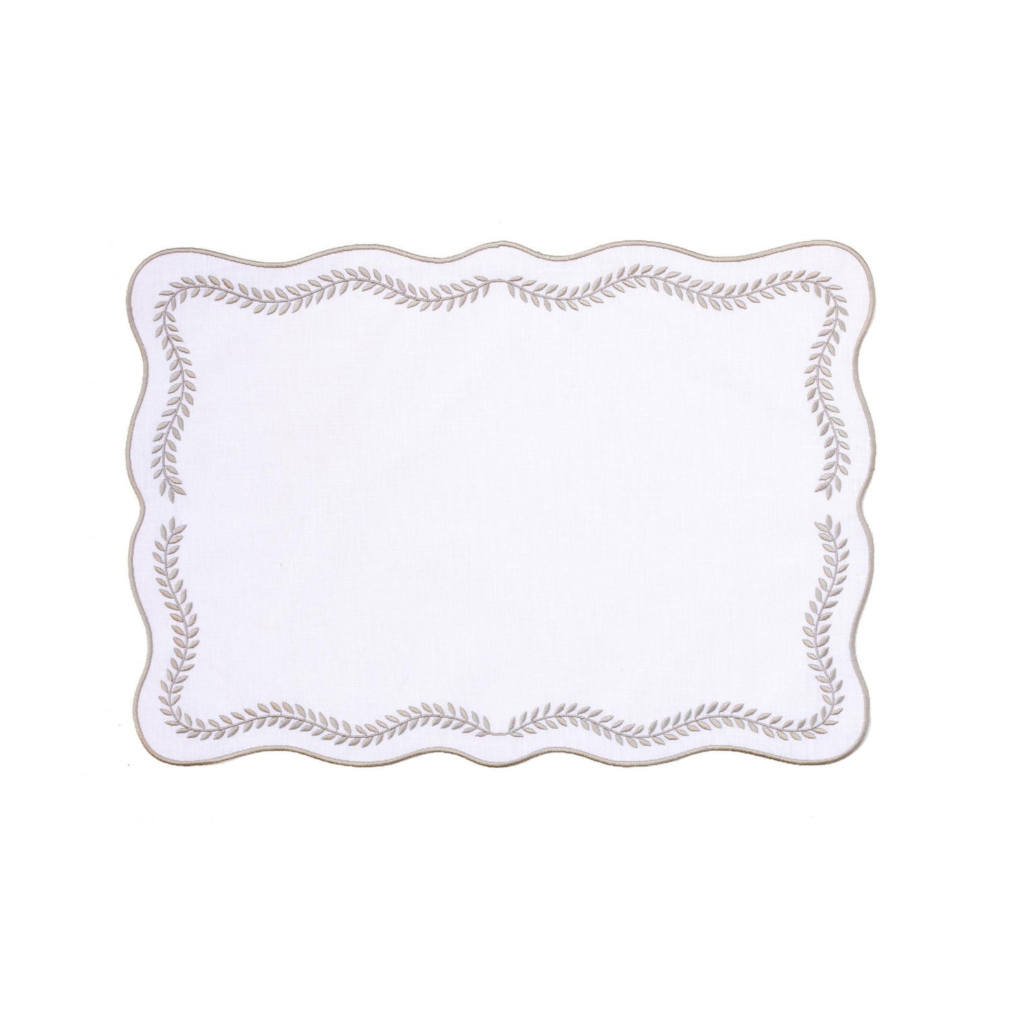 Tessuti White Rectangular Placemats with Natural Ivy - Set of 4