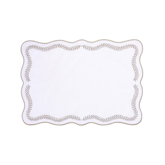 Tessuti White Rectangular Placemats with Natural Ivy - Set of 4