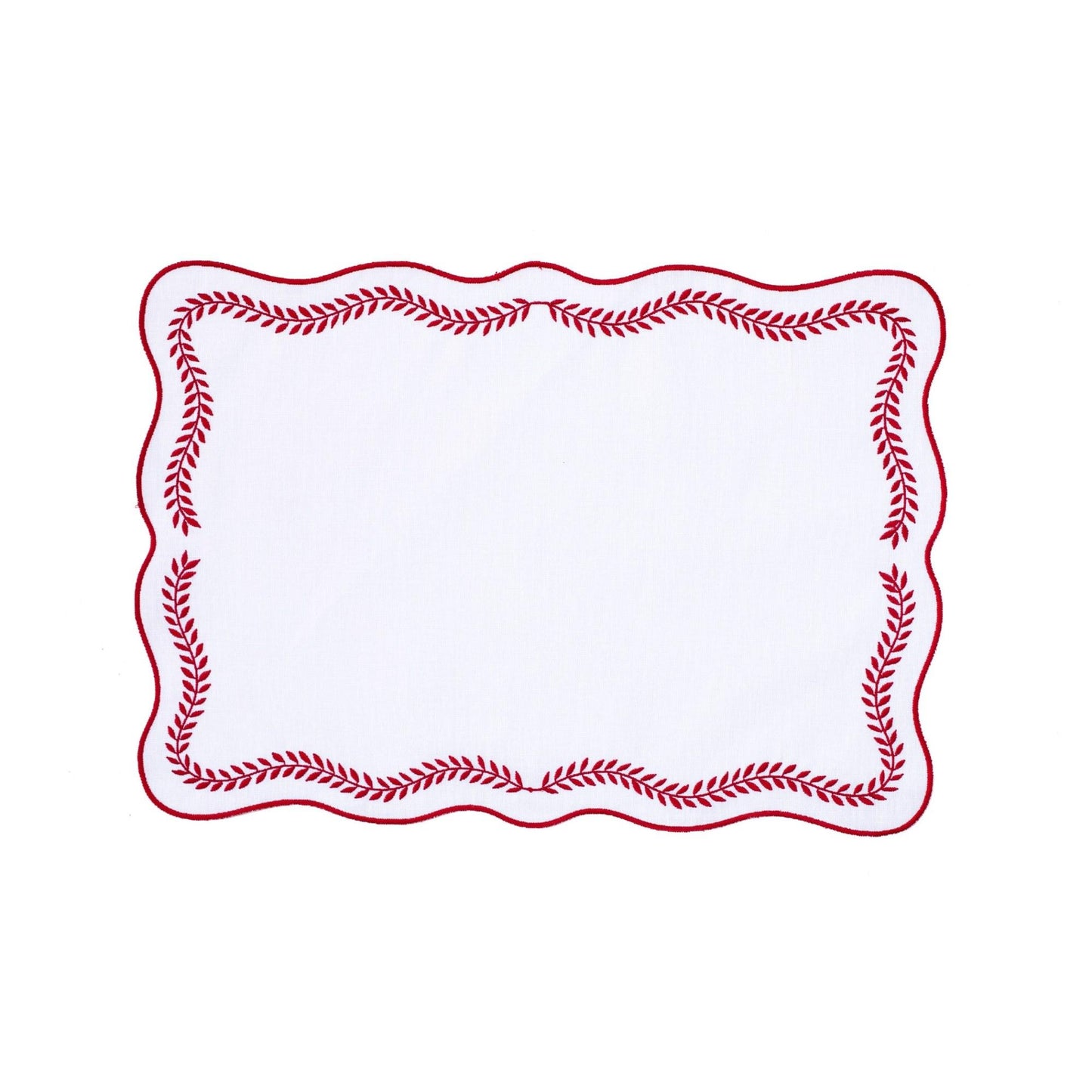 Tessuti White Rectangular Placemats with Red Ivy - Set of 4