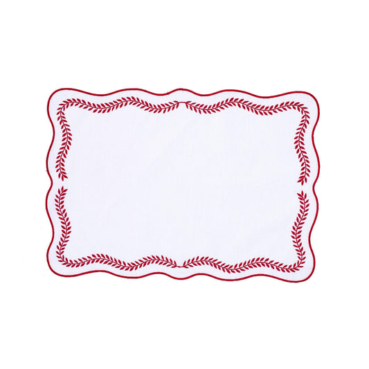 Tessuti White Rectangular Placemats with Red Ivy - Set of 4