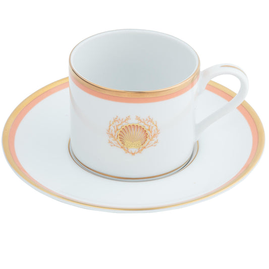 Tea Cup Saucer Coral and Gold