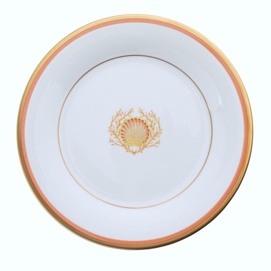 Motif Center Well Charger Plate Gold and Coral Band
