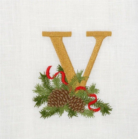 Towel, Winter Pine Monogram V, White (Multi)