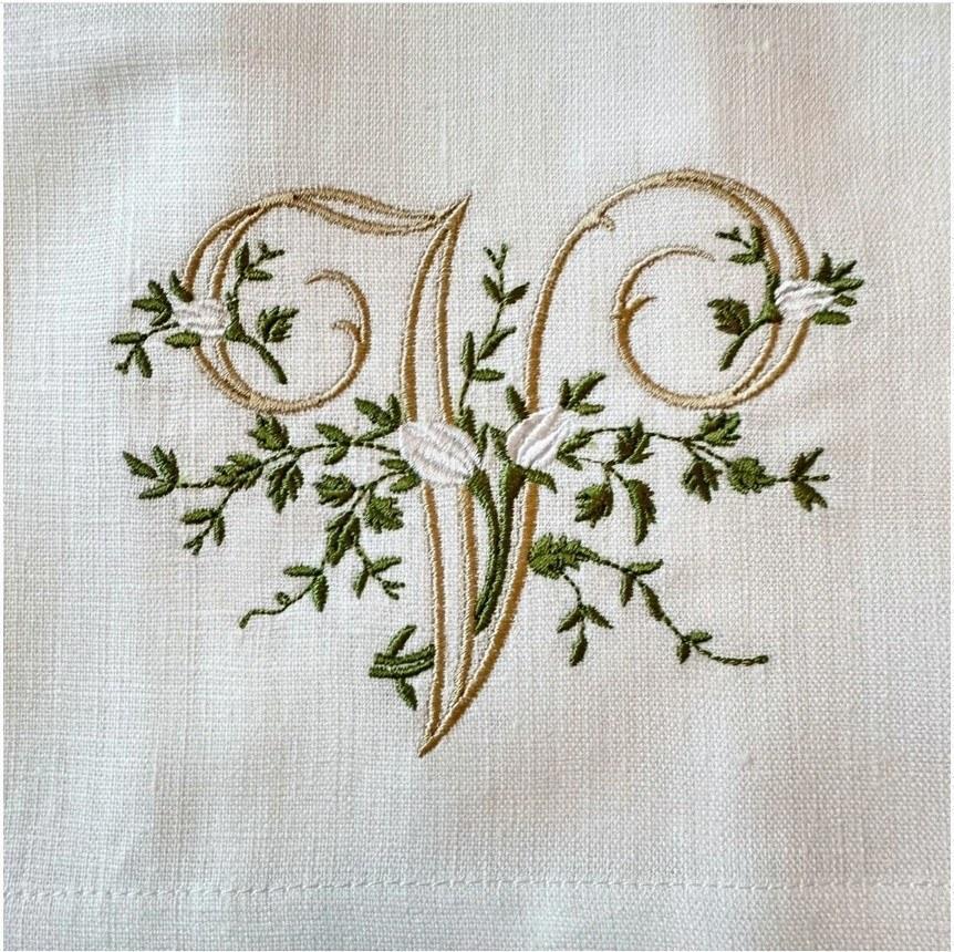Towel, Floral Monogram V, White (Cream Multi)