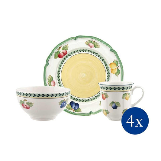 12 Piece Set 4 x Dinner, Rice Bowl, Mug
