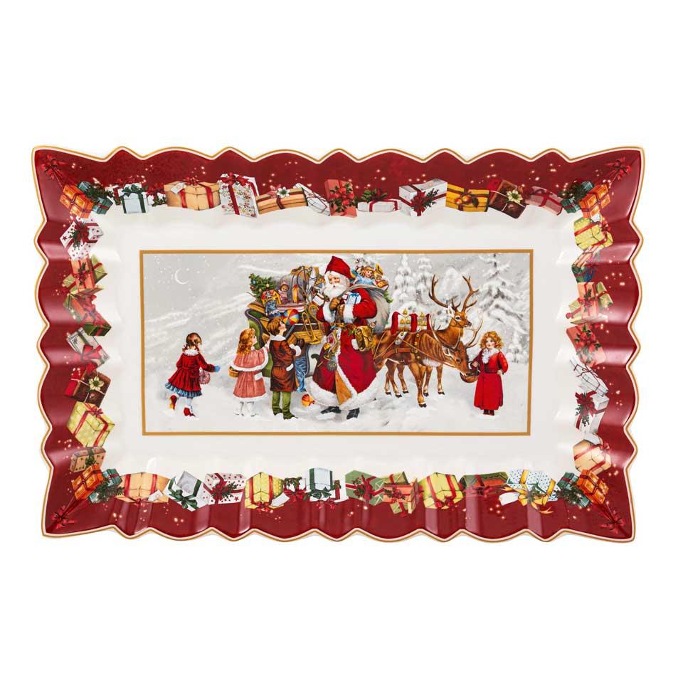 Toy's Fantasy Cake Plate, Rectangle - Santa and Kids