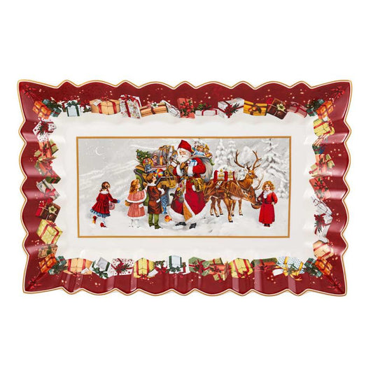 Toy's Fantasy Cake Plate, Rectangle - Santa and Kids
