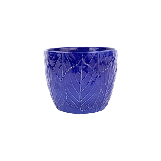 Cobalt Embossed Leaves Cachepot