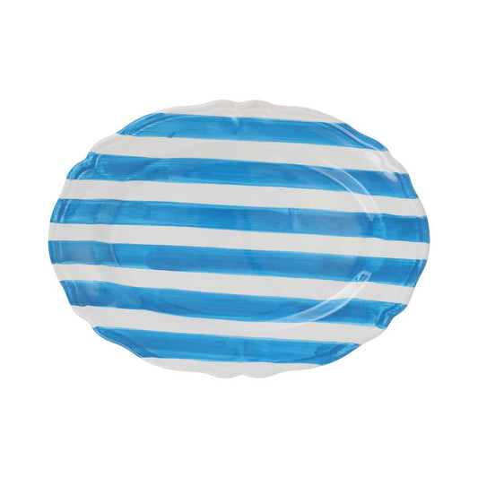 Aqua Stripe Oval Platter