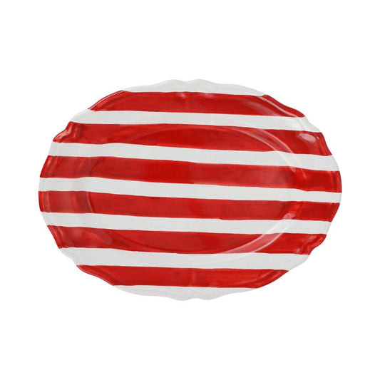 Red Stripe Oval Platter