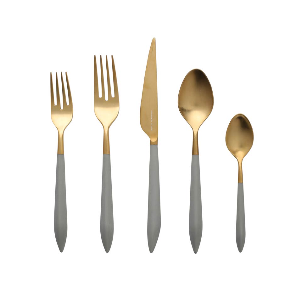 Oro & Light Gray Five-Piece Place Setting