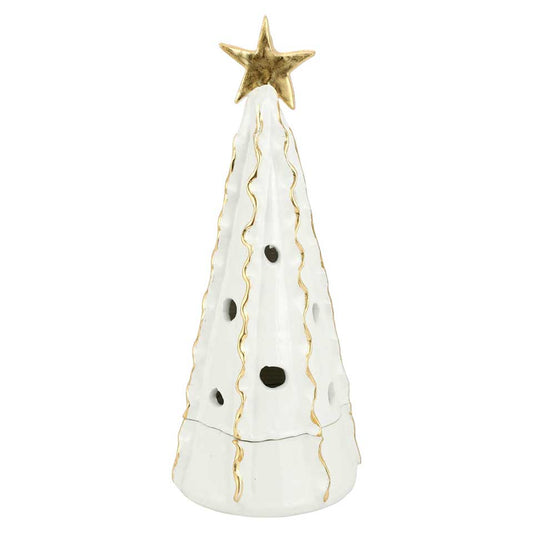 White Large Tree with Ribbon & Gold Star