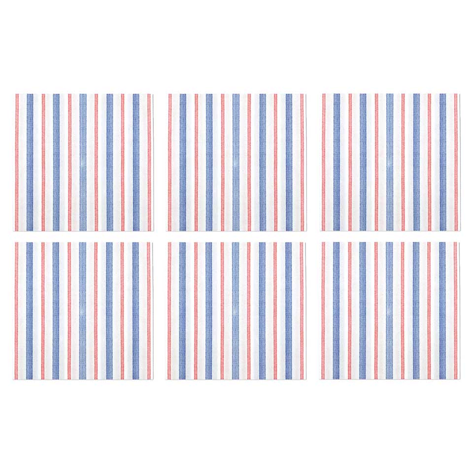 Americana Stripe Cocktail Napkins (Pack of 20) - Set of 6