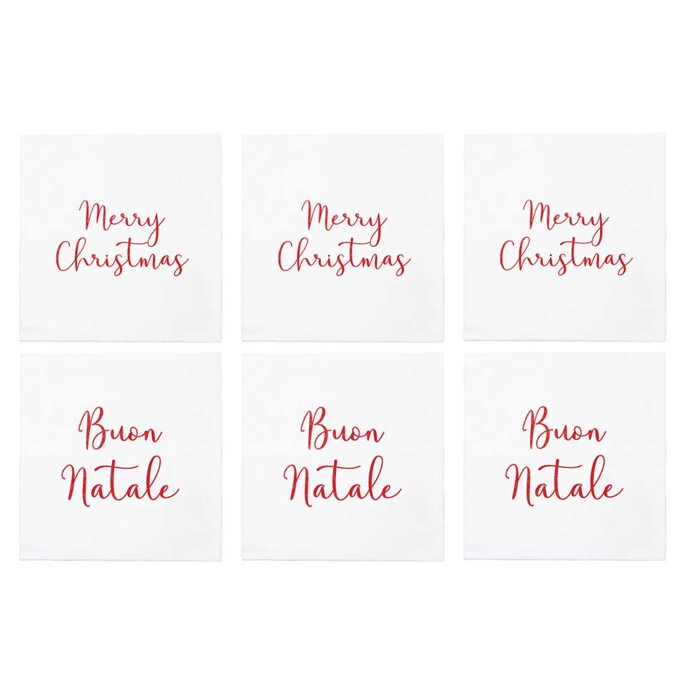 Merry Christmas/Buon Natale Cocktail Napkins (Pack of 20) - Set of 6