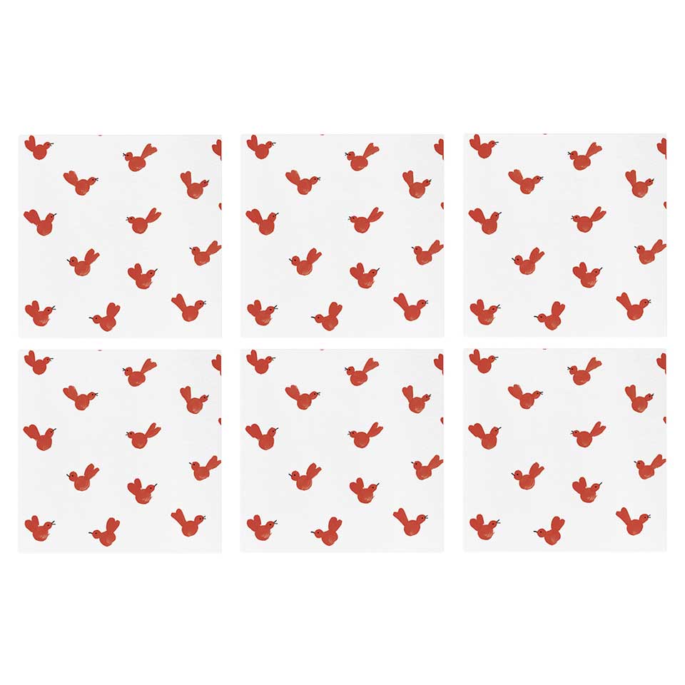 Red Bird Cocktail Napkins (Pack of 20) - Set of 6