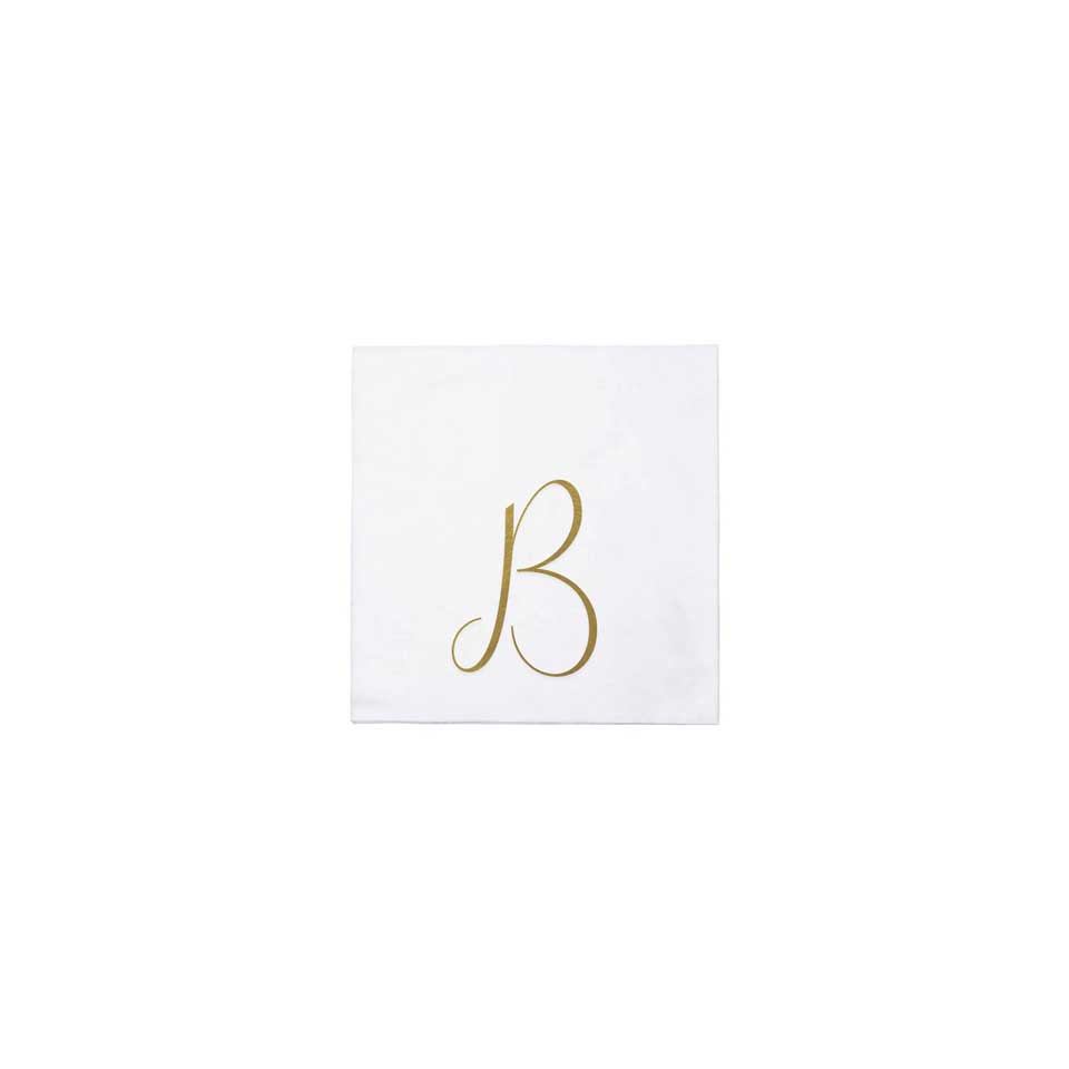 Gold Monogram Cocktail Napkins - B (Pack of 20)