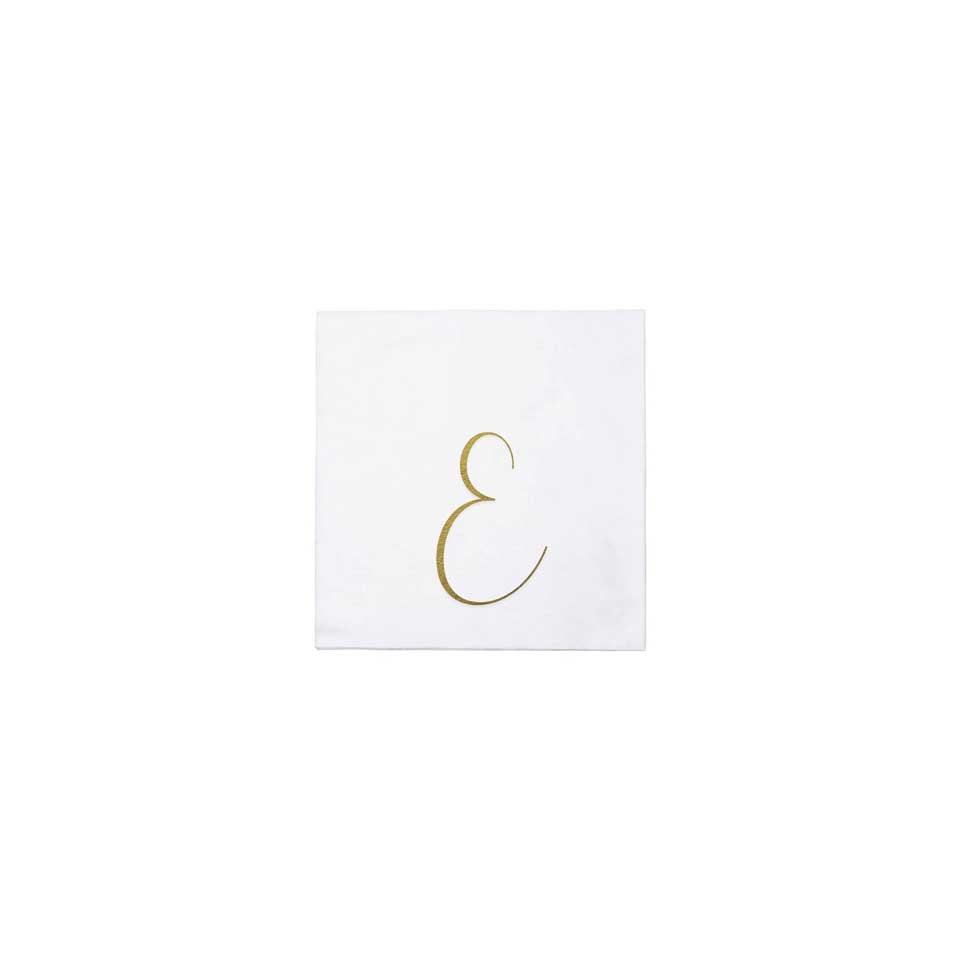 Gold Monogram Cocktail Napkins - E (Pack of 20)