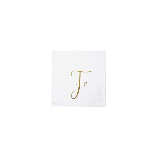 Gold Monogram Cocktail Napkins - F (Pack of 20)