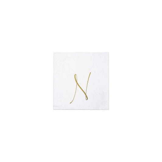 Gold Monogram Cocktail Napkins - N (Pack of 20)