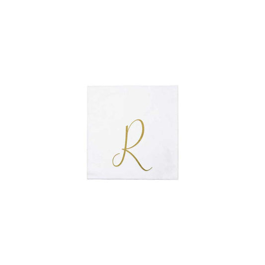 Gold Monogram Cocktail Napkins - R (Pack of 20)