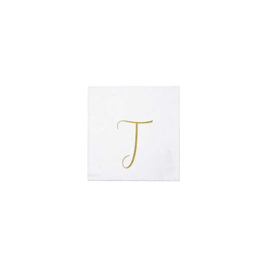 Gold Monogram Cocktail Napkins - T (Pack of 20)