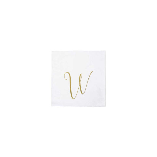 Gold Monogram Cocktail Napkins - W (Pack of 20)