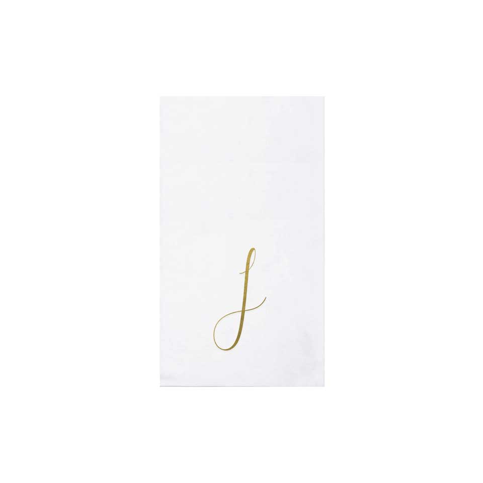 Gold Monogram Guest Towels - J (Pack of 20)