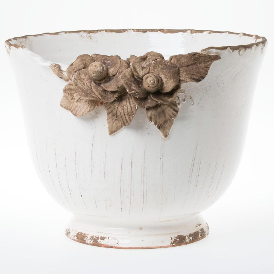 White Planter w/ Flowers