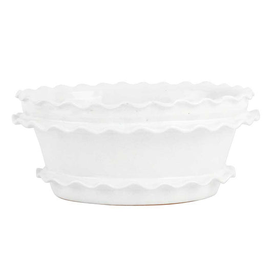 White Ruffle Oval Planter